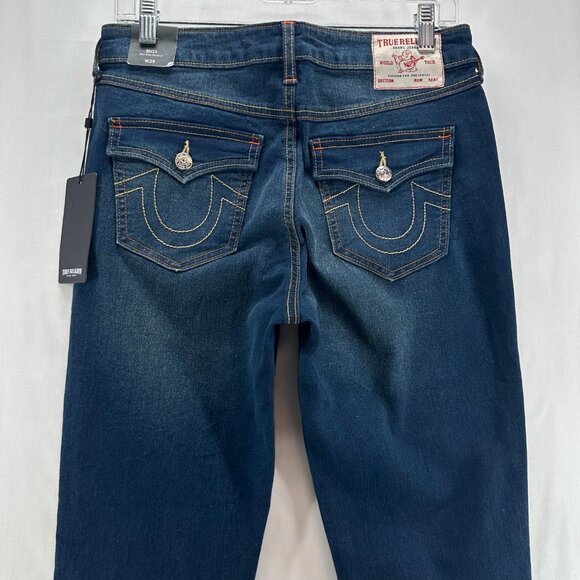 True Religion Jeans Womens 29 Becca Mid Rise Flap Bootcut Dark Washed Denim Blue - Picture 5 of 13